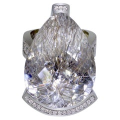 Alex Soldier Diamond Rutilated Quartz Gold Swan Ring as Seen on Elizabeth Hurley