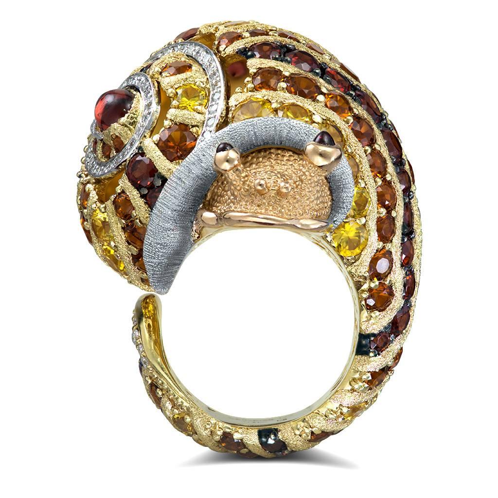 Alex Soldier Diamond Sapphire Ruby Garnet Citrine Sunny the Snail Ring In New Condition For Sale In New York, NY