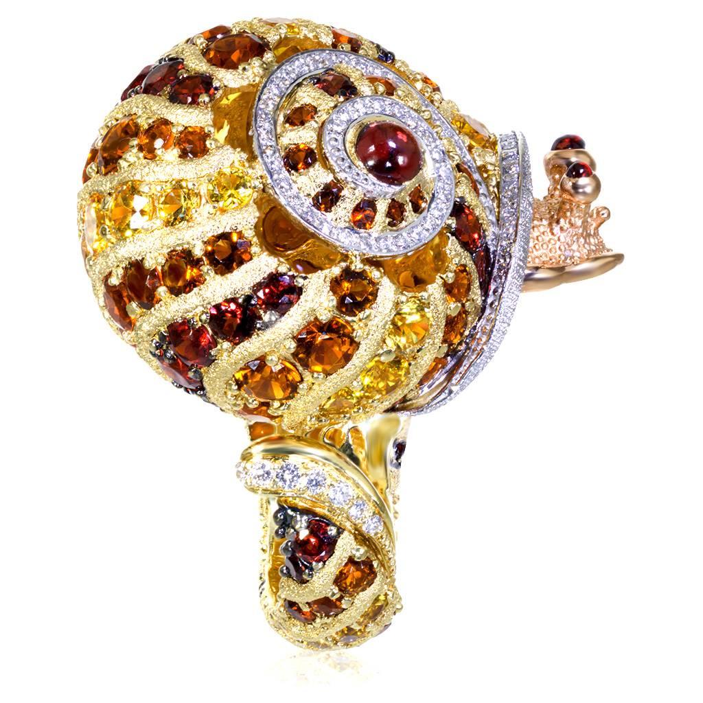 Round Cut Alex Soldier Diamond Sapphire Ruby Garnet Citrine Sunny the Snail Ring For Sale