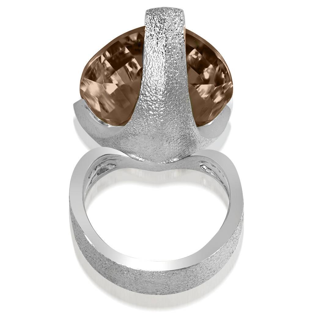 Women's or Men's Alex Soldier Diamond Smoky Quartz White Gold Textured Swan Ring One of a Kind