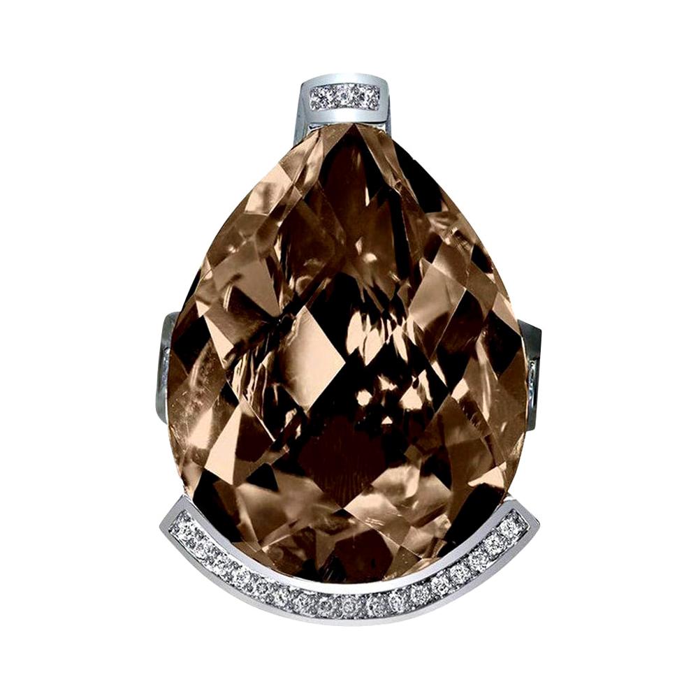 Alex Soldier einzigartiger strukturierter Schwan-Ring, Diamant Rauchquarz Weißgold