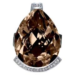 Alex Soldier Diamond Smoky Quartz White Gold Textured Swan Ring One of a Kind