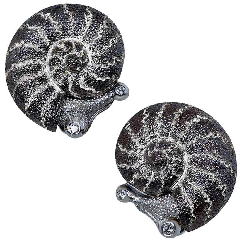 Alex Soldier Diamond Sterling Silver Little Snail Stud Earrings Cufflinks