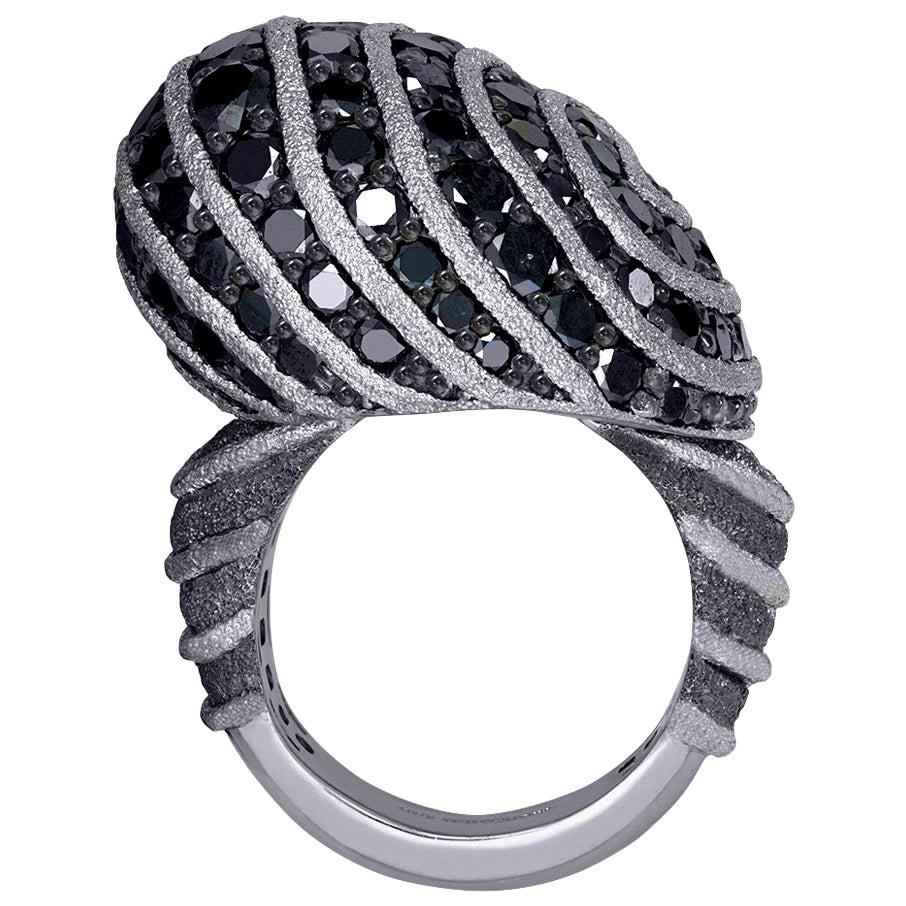 Contemporary Alex Soldier Diamond Textured Blackened Gold Swirl Art Ring One of a Kind