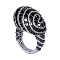 Alex Soldier Diamond Textured Blackened Gold Swirl Art Ring One of a Kind