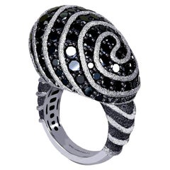 Alex Soldier Diamond Textured Blackened Gold Swirl Ring as Seen on Mindy Kaling