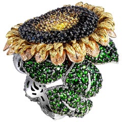 Alex Soldier Diamond Tsavorite Garnet Chrome Diopside Gold Sunflower Ring