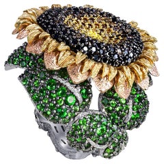 Alex Soldier Diamond Tsavorite Garnet Chrome Diopside Gold Sunflower Ring