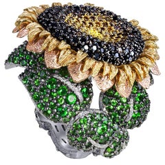 Alex Soldier Diamond Tsavorite Garnet Gold Sunflower Ring
