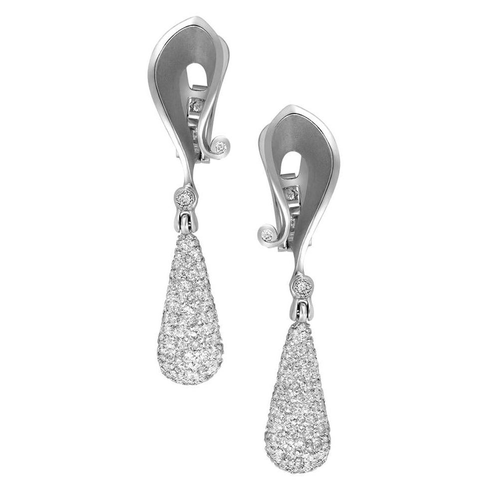 Alex Soldier Diamond White Gold Calla Drop Dangle Earrings One of a Kind