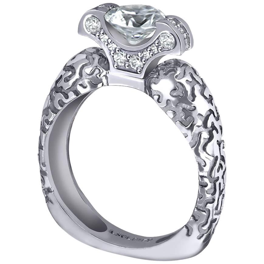 Alex Soldier Diamond White Gold Engagement Ring One of a Kind Handmade in NYC (Bague de fiançailles en or blanc avec un diamant unique faite à la main à New York) en vente