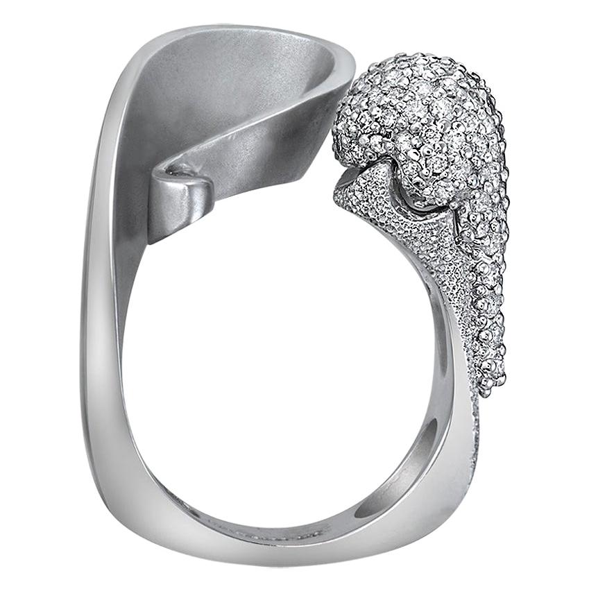 Contemporary Alex Soldier Diamond White Gold Textured Crossover Bypass Cocktail Ring