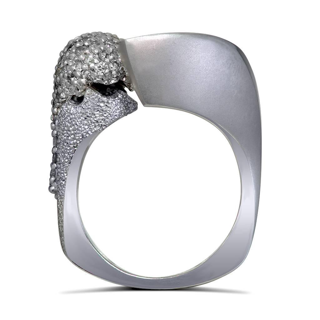 Round Cut Alex Soldier Diamond White Gold Textured Crossover Bypass Cocktail Ring