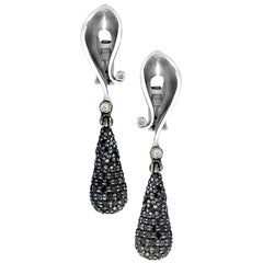 Alex Soldier Diamond White Gold Textured Drop Dangle Earrings One of a Kind