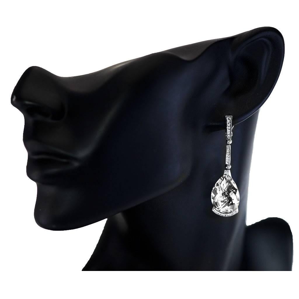 Women's or Men's Alex Soldier Diamond White Quartz Gold Swan Drop Earrings