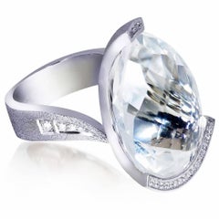 Alex Soldier Diamond White Quartz White Gold Textured Swan Ring