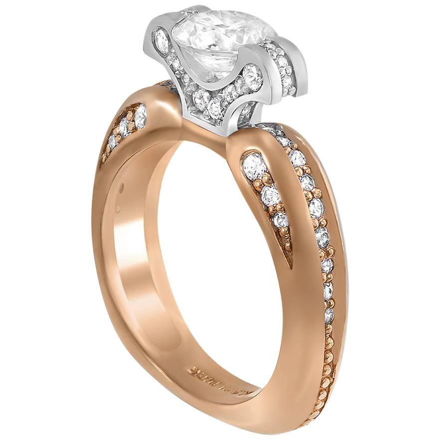 Alex Soldier Anello di fidanzamento con diamante in oro rosa bianco Made in NY in vendita