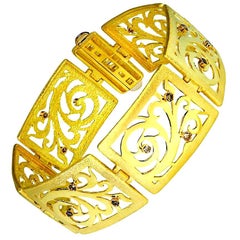 Alex Soldier Diamond Yellow Gold Contrast Texture Handcrafted Link Bracelet