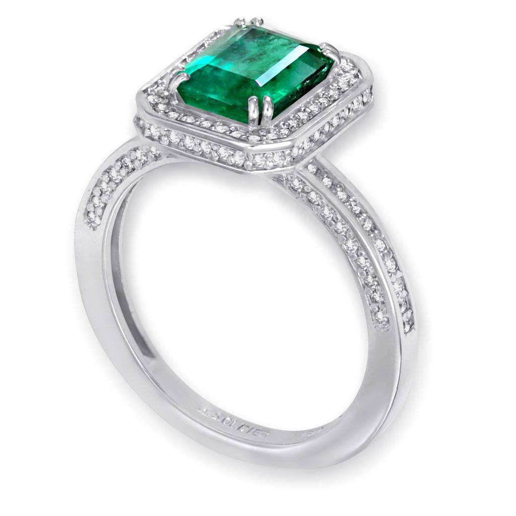 Alex Soldier Eternal Love Ring with emerald 1.7 ct and white diamonds: 0.8 ct in 18 karat white gold. Handmade in NYC. One of a kind. Ring size 8 3/4. Complimentary ring sizing is available within 2 business days. Ring top dimensions: 13.8 mm by