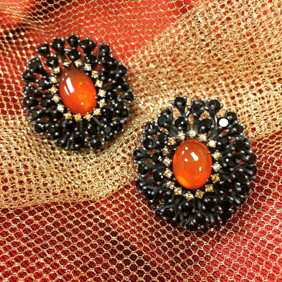 Women's or Men's Alex Soldier Fire Opal Spinel Garnet Sterling Silver Earrings One of a Kind