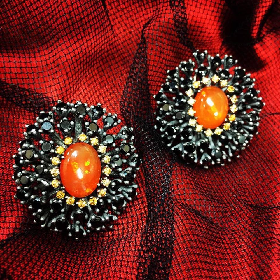 Alex Soldier Fire Opal Spinel Garnet Sterling Silver Earrings One of a Kind 1