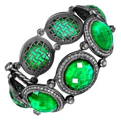 Alex Soldier Grüner Achat Quarz Oxidiertes Sterlingsilber-Armband Choker