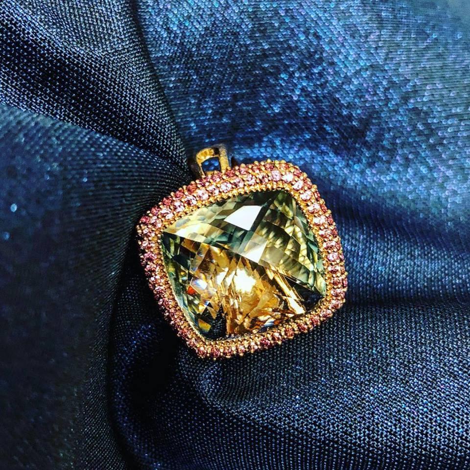 Alex Soldier Green Amethyst Garnet Rose Gold Textured Cocktail Ring 3