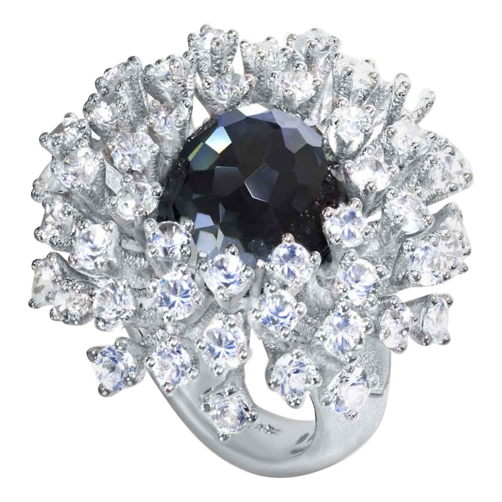 Alex Soldier Anillo de platino con cuarzo hematites topacio Plata de ley Único en su especie en venta