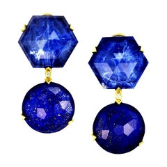 Alex Soldier Lapis Lazuli Sodalite Crystal Diamond Gold Denim Drop Earrings