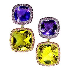 Alex Soldier Lemon Citrine Amethyst Garnet 18 Karat Gold Royal Drop Earrings