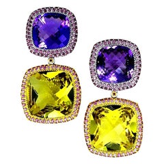 Alex Soldier Lemon Citrine Amethyst Garnet 18 Karat Gold Royal Drop Earrings