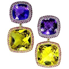 Alex Soldier Lemon Citrine Amethyst Garnet 18K Gold Drop Earrings One of a kind