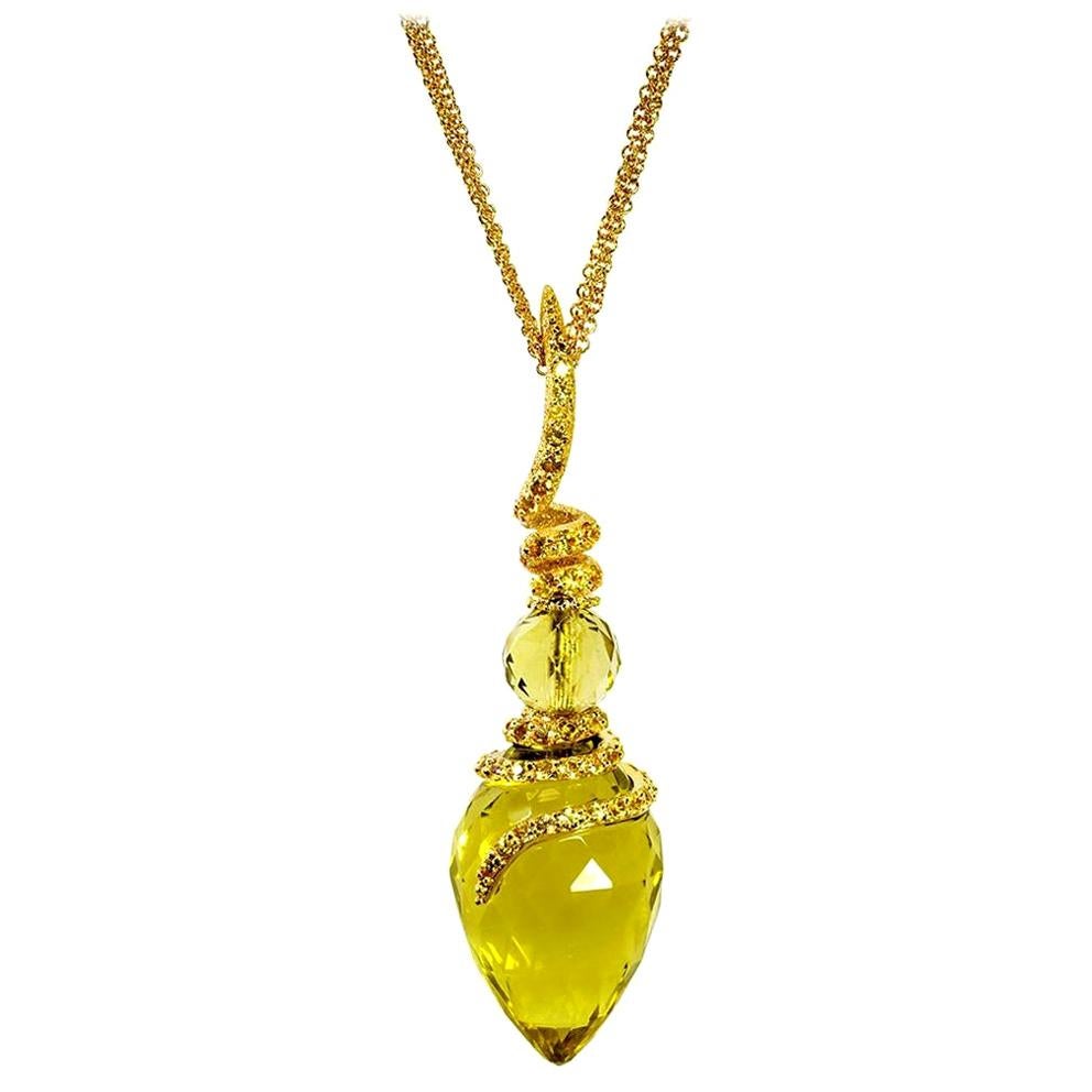 Alex Soldier Lemon Citrine Sapphire Gold Pendant Necklace on Chain One of a Kind