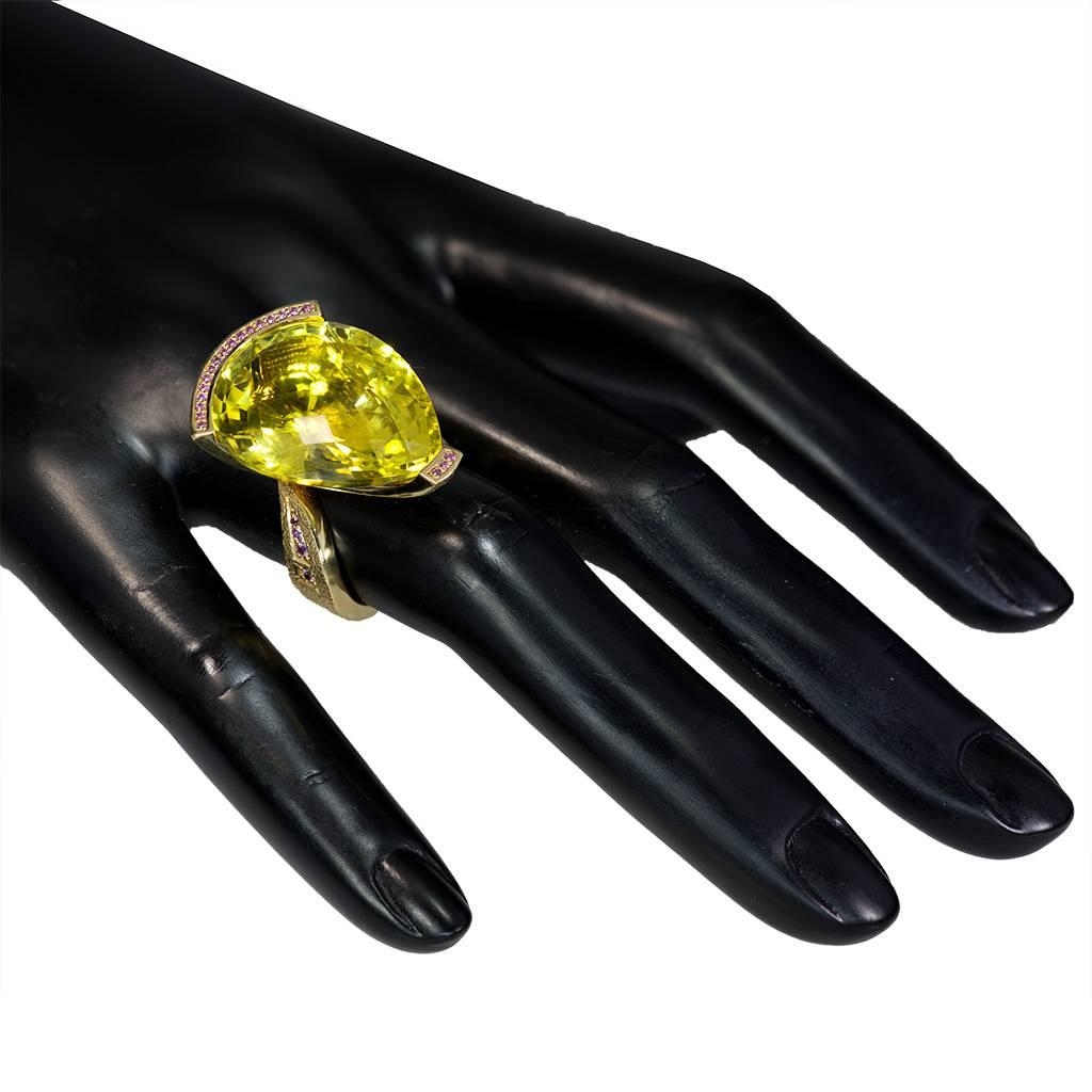 Alex Soldier Lemon Citrine Sapphire Hand-Textured Gold Swan Cocktail Ring 3