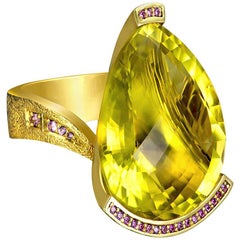 Alex Soldier Lemon Citrine Sapphire Hand-Textured Gold Swan Cocktail Ring