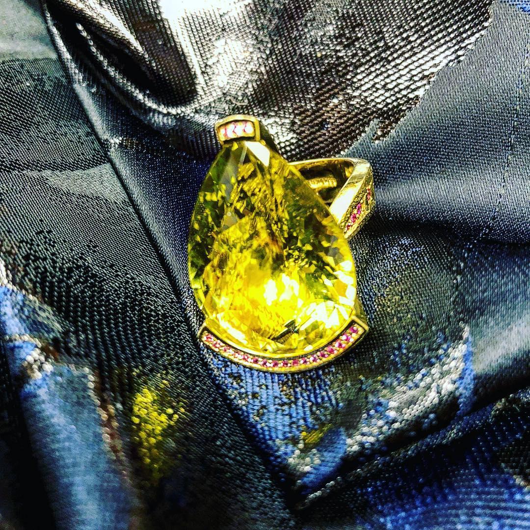 Alex Soldier Lemon Quartz Sapphire Textured Gold Swan Cocktail Ring 7