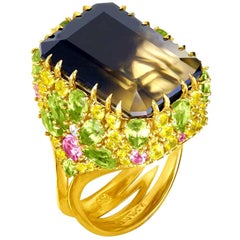 Alex Soldier Lemon Smoky Quartz Peridot Topaz Sapphire Diamond Blossom Gold Ring