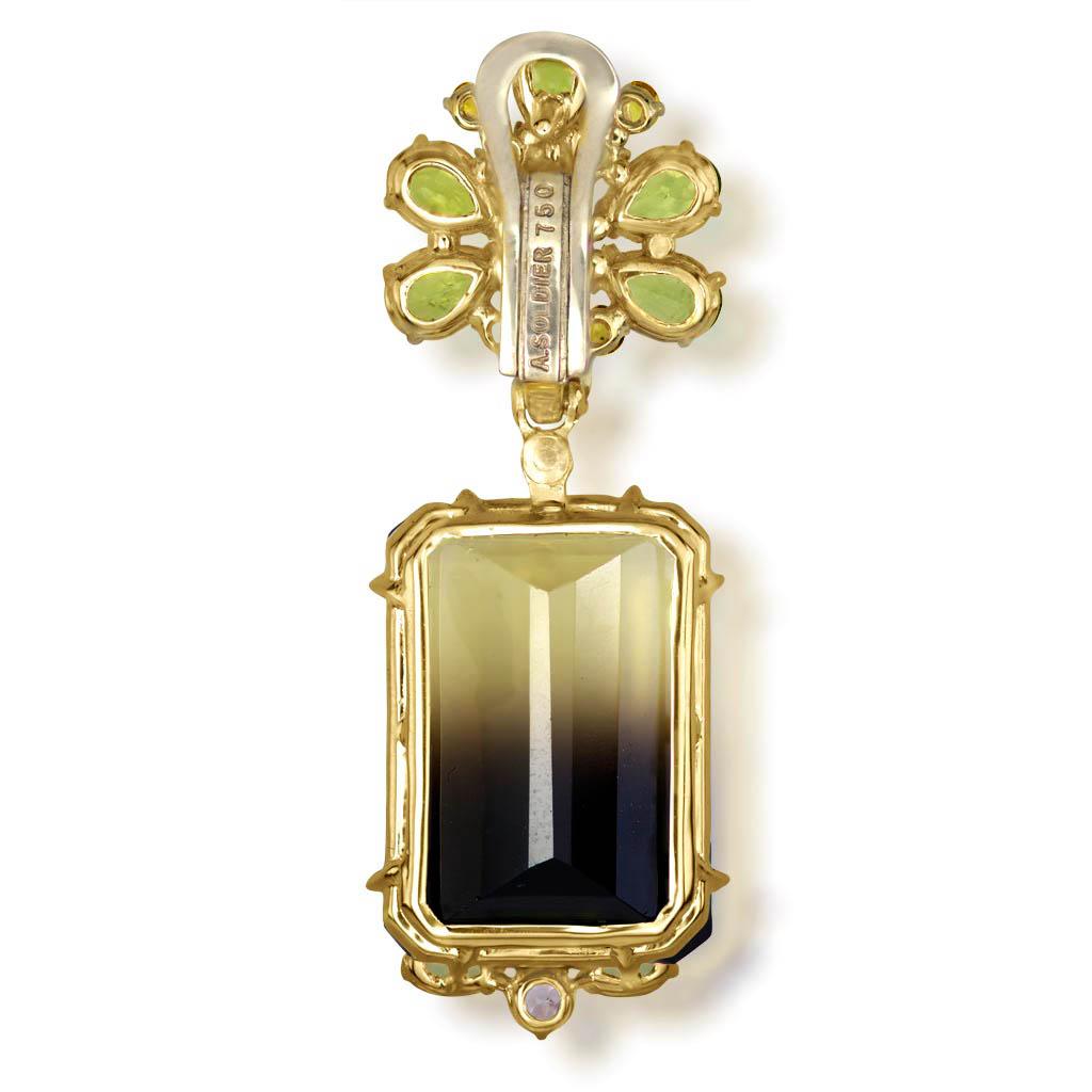 Emerald Cut Alex Soldier Lemon Smoky Quartz Peridot Topaz Sapphire Diamond Gold Earrings