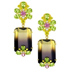 Alex Soldier Lemon Smoky Quartz Peridot Topaz Sapphire Diamond Gold Earrings