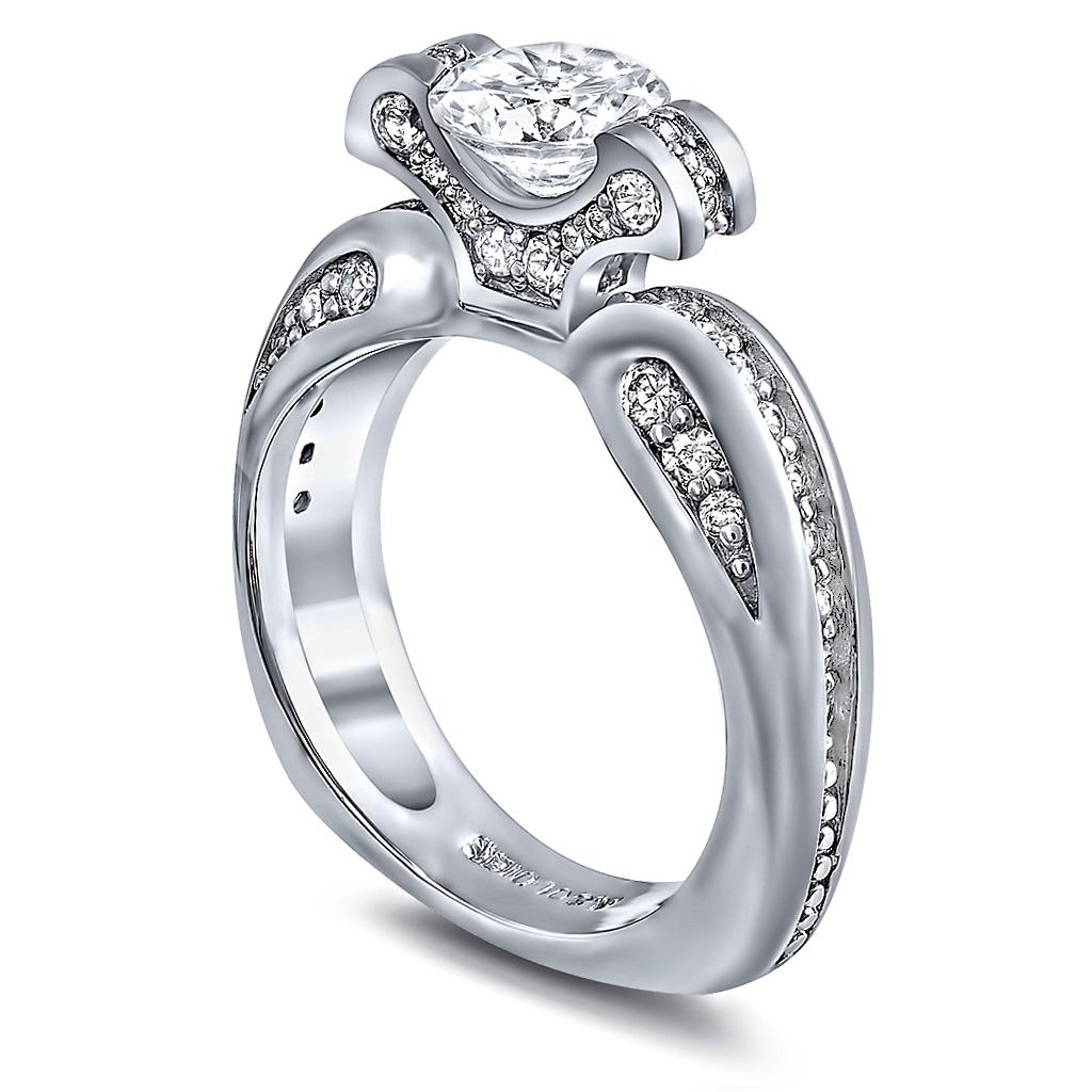 Round Cut Alex Soldier Lily Diamond Platinum Engagement Wedding Cocktail Ring