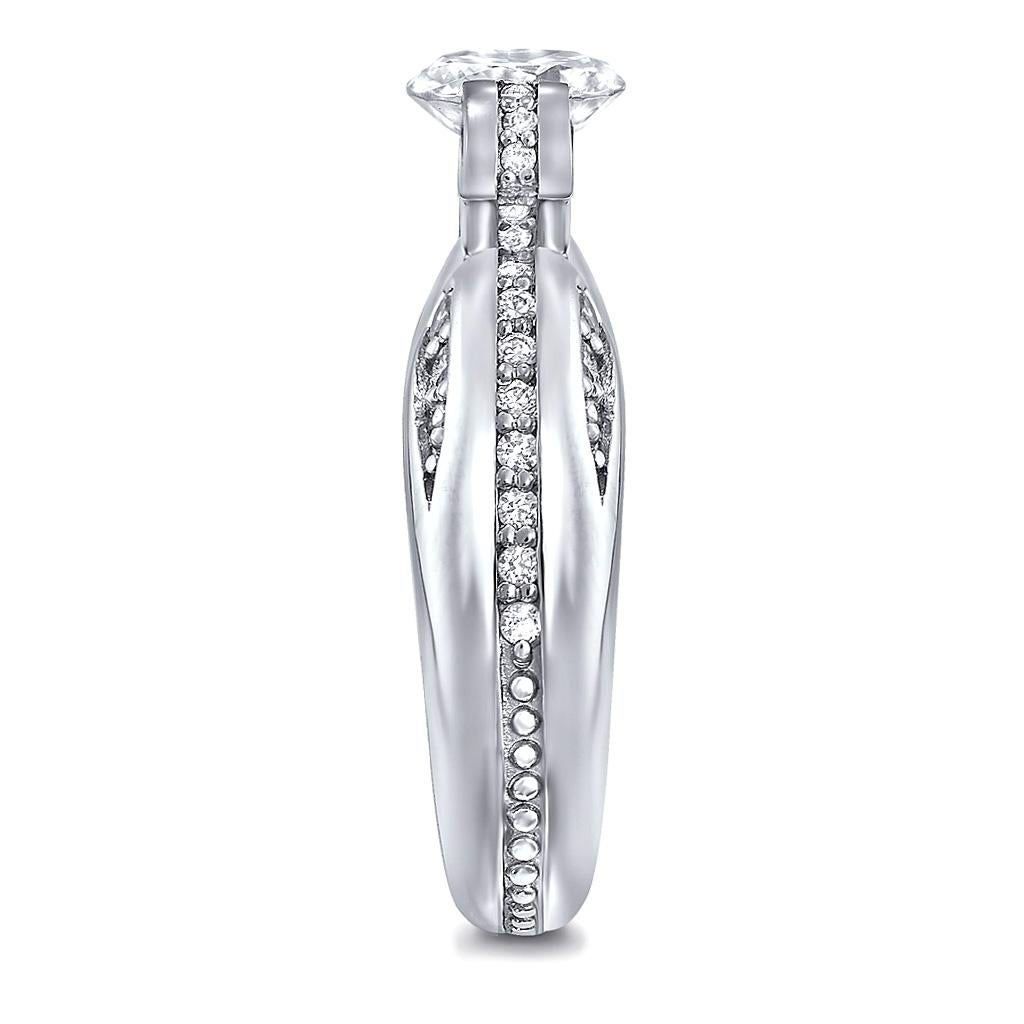 Round Cut Alex Soldier Lily Diamond White Gold Engagement Wedding Cocktail Ring