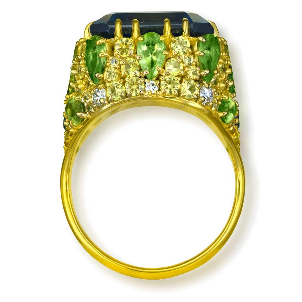 Contemporary Alex Soldier London Blue Topaz Peridot Sapphire Diamond Blossom Gold Ring