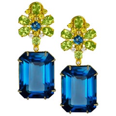 Alex Soldier London Blue Topaz Peridot Sapphire Diamond Gold Drop Earrings