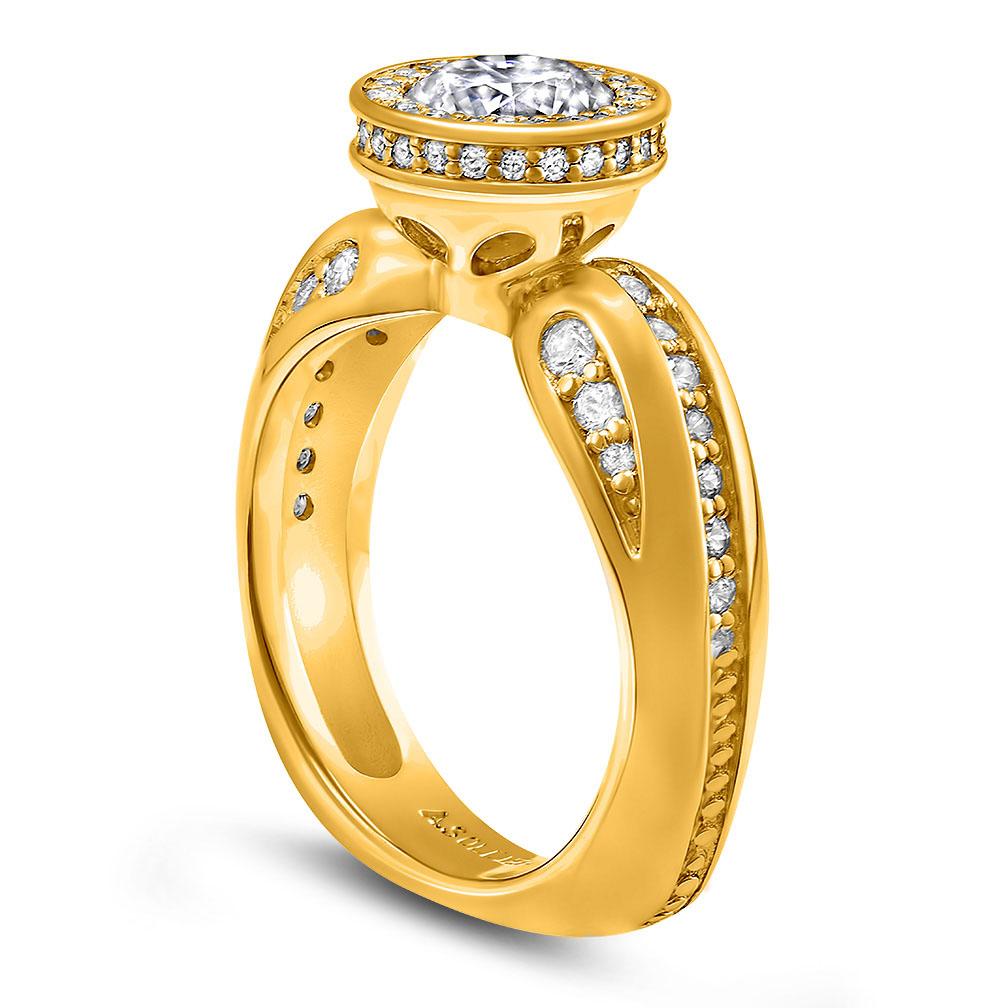 Round Cut Alex Soldier Modern Sensuality Diamond Yellow Gold Engagement Wedding Ring