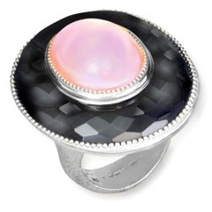Alex Soldier Mother of Pearl Hematite Quartz Sterling Silver Platinum Ring