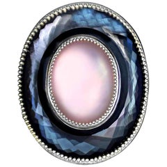 Alex Soldier Mother of Pearl Hematite Quartz Sterling Silver Platinum Ring