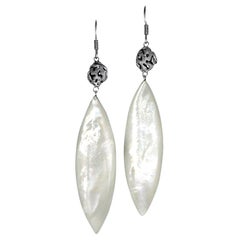 Alex Soldier Mother of Pearl Sterling Silver Platinum Textured Drop Earrings