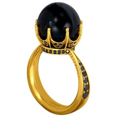 Alex Soldier Onyx Diamond Gold Crown Ring One of a Kind