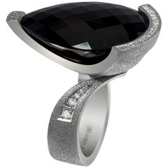 Alex Soldier Onyx Diamond White Gold Textured Swan Cocktail Ring One of a Kind