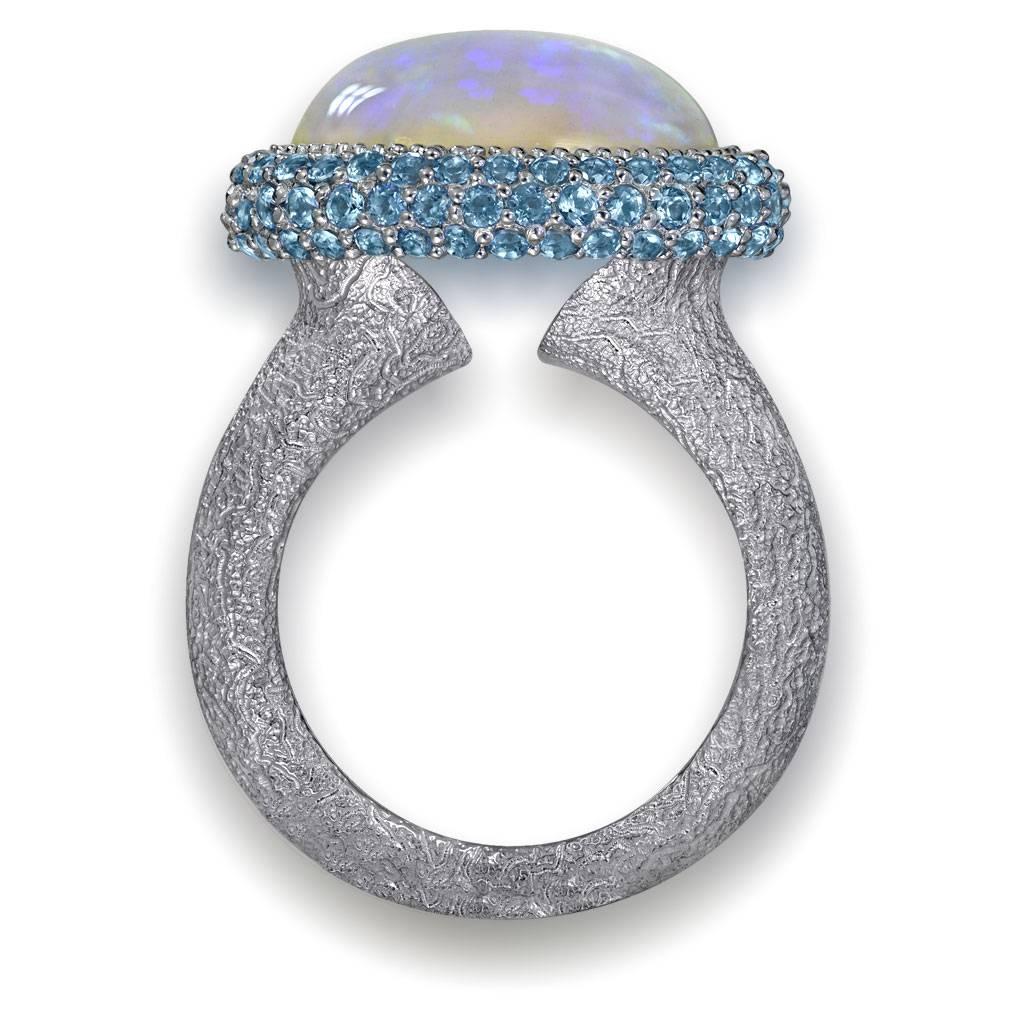 Oval Cut Alex Soldier Opal Blue Topaz Gold Textured Cocktail Ring One of a Kind